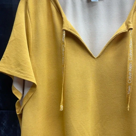 Calvin Klein Gold Notched V-Neck Short Sleeve Tunic Dress Sz 3X - Picture 6 of 8